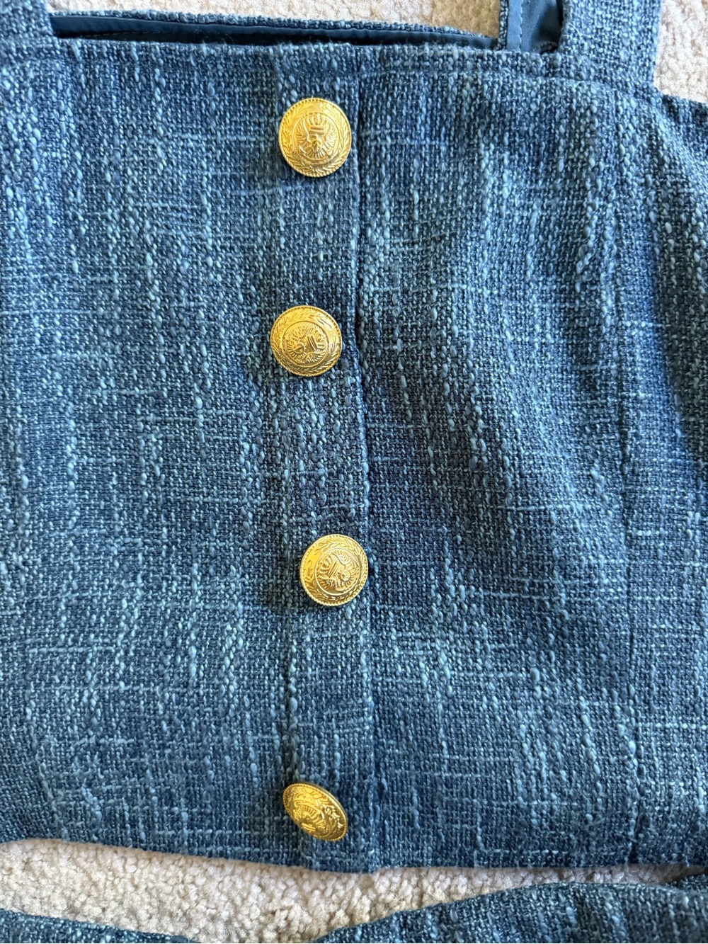 bishop + young Blue Tweed-Look High-Waist Shorts Set with Gold Buttons - Picture 3 of 6